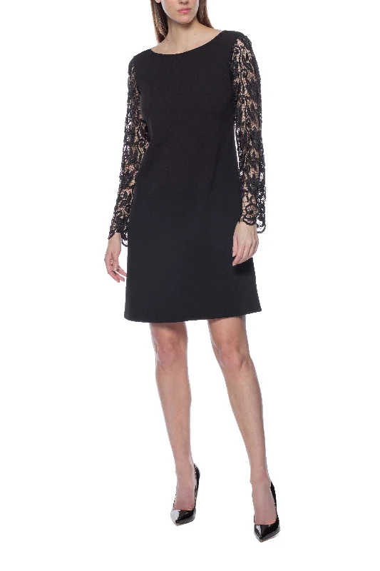 Marina Short Lace Sleeves Crepe Dress