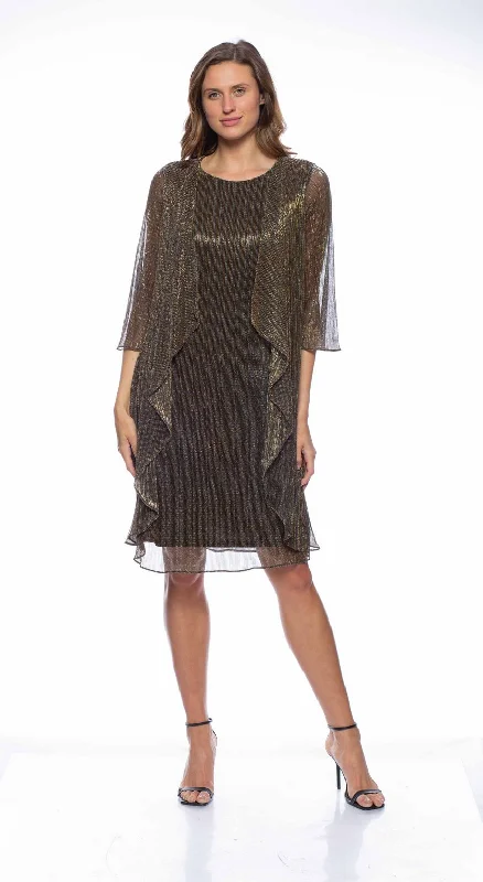 Marina  Short Metallic Cascade Sleeve Dress