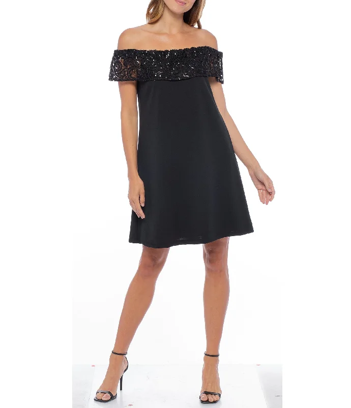 Marina Short Off Shoulder Sequin Lace Dress