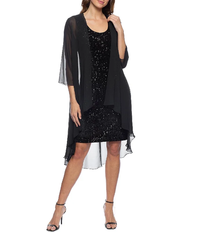 Marina  Short Sleeveless Velvet Sequin Dress Chiffon Jacket Set