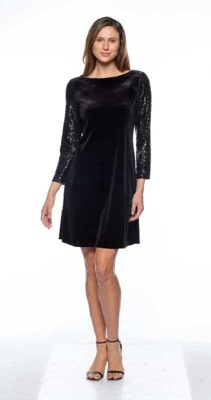 Marina  Short Velvet Sequin Long Sleeve Dress