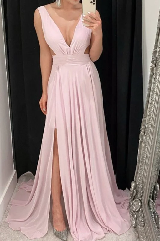 Mauve Bridesmaid Dresses Chiffon Long Split Wedding Party Dress prom Dresses    cg16252