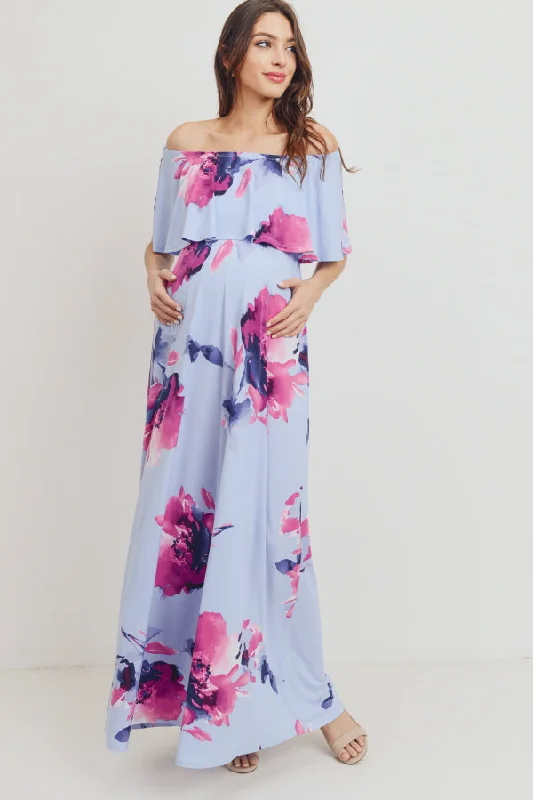 Off Shoulder Ruffle Maternity Maxi Dress