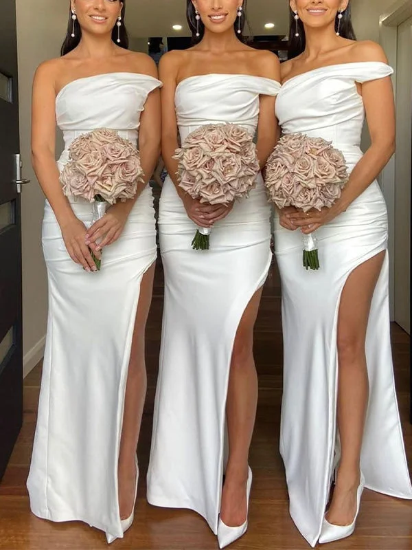 One Shoulder Mermaid Elegant Side Slit Long Beach Formal Bridesmaid Dresses, Wedding Guest Dress BD236