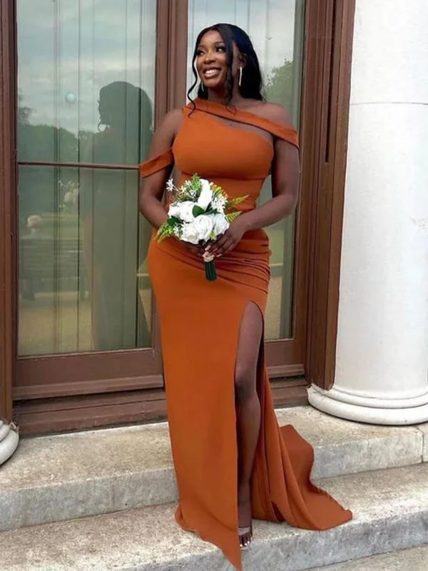 Orange Charming Mermaid Unique Hot Elegant Long Beach Formal Bridesmaid Dresses BD240