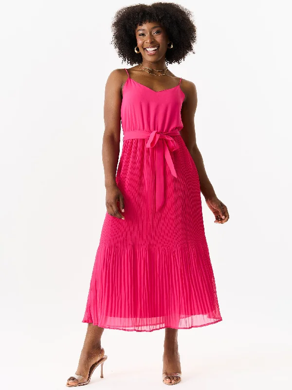 Pink Cami Top Pleated Midi Dress