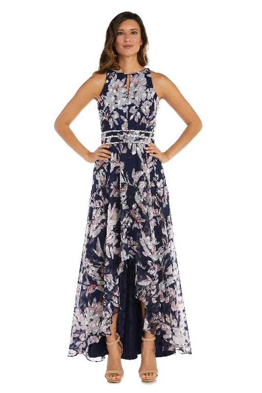 Navy/Pink 16 R&M Richards 9402 High Low Floral Formal Dress Sale