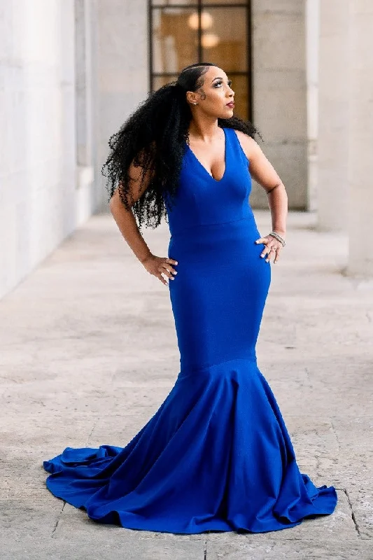 Royal Blue Mermaid Prom Gown with Covered Back