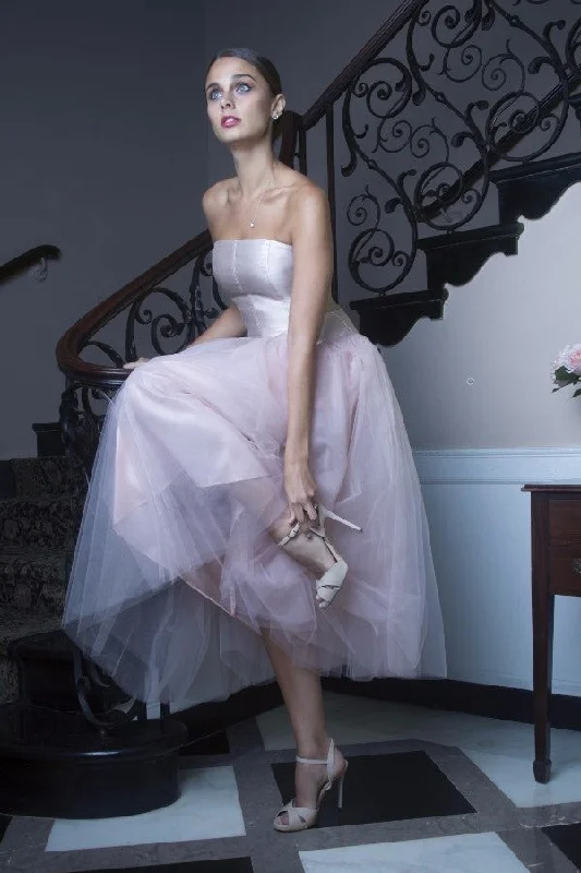 Strapless Tea-Length Prom Dress Tulle Skirt