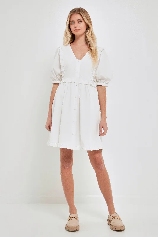 V Button Down Baby Doll Dress