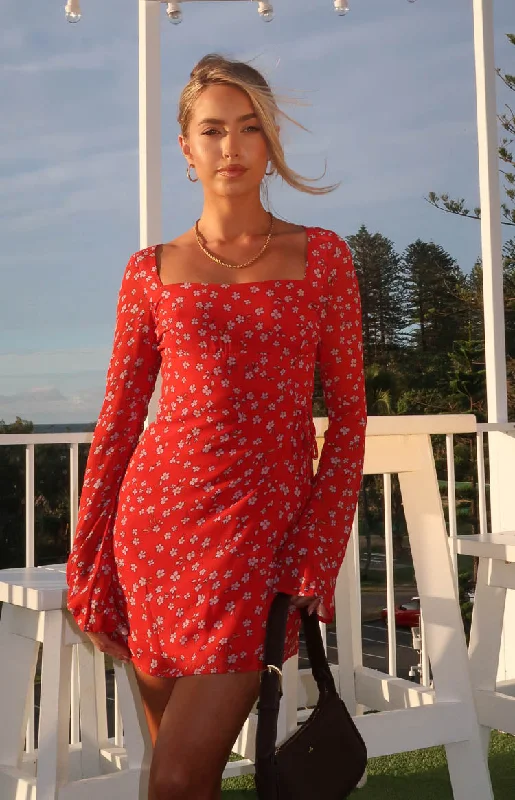 Goldie Red Floral Long Sleeve Mini Dress