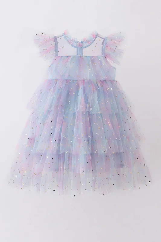 Blue star tiered ruffle tulle dress