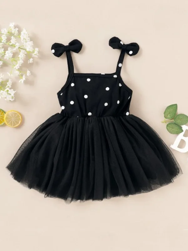 Girls Enchanted Evening Polka Dot Tutu Dress with Bow Accents