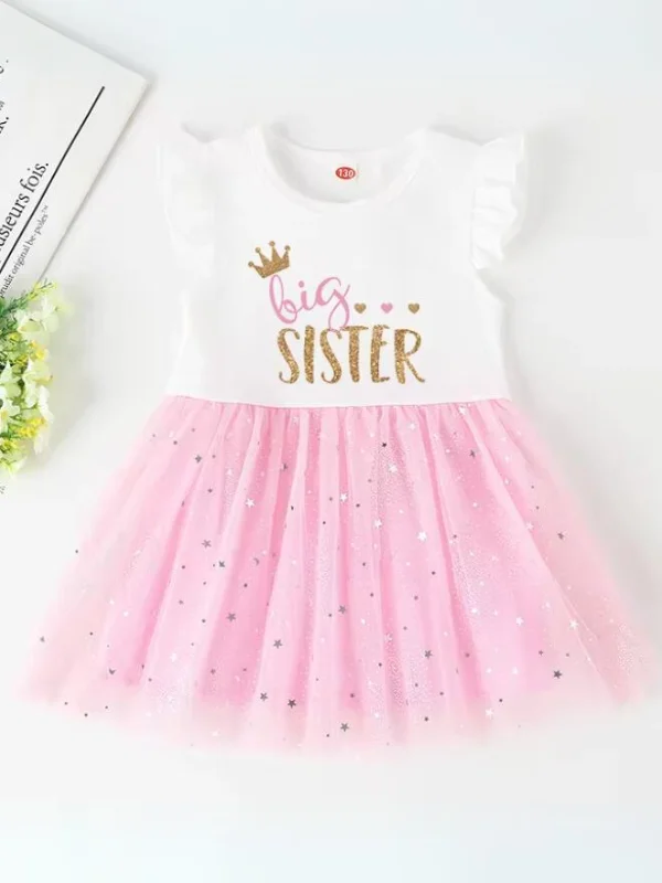 Girls Sparkly Pink Princess Big Sister Tutu Dress