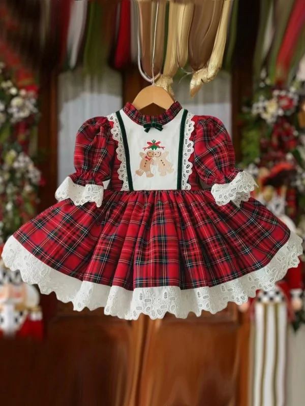 Make Merry Lace Trim Plaid Special Occasion Dress