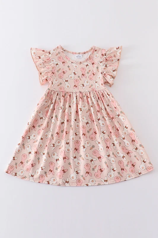 Pink easter bunny print ruffle dress