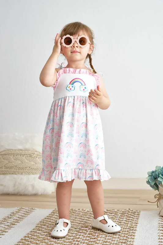 Premium pink rainbow print strap dress