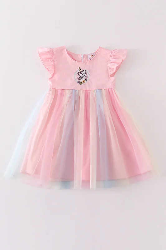 Rainbow unicorn ruffle dress