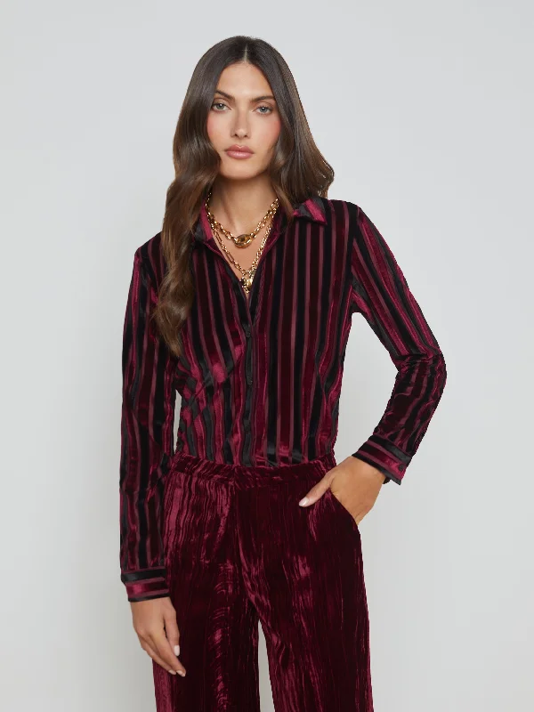 Laurent Striped Velvet Blouse