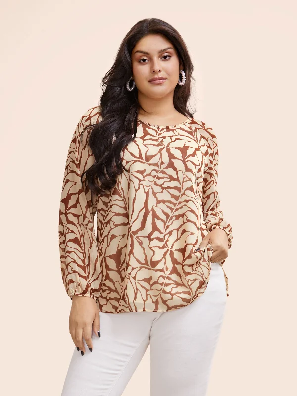 Silhouette Floral Print Lantern Sleeve Blouse