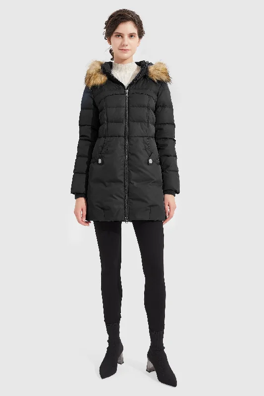 Light Down Jacket Fur Trim Hooded Coat