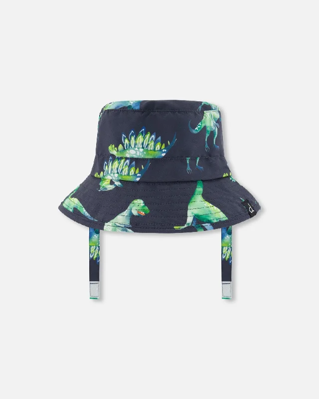 Beach Hat Grey Printed Dinosaurs