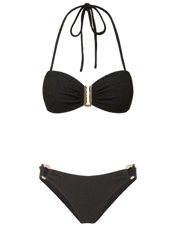 Cindy Top + Ring Trim Bottom in Black Texture