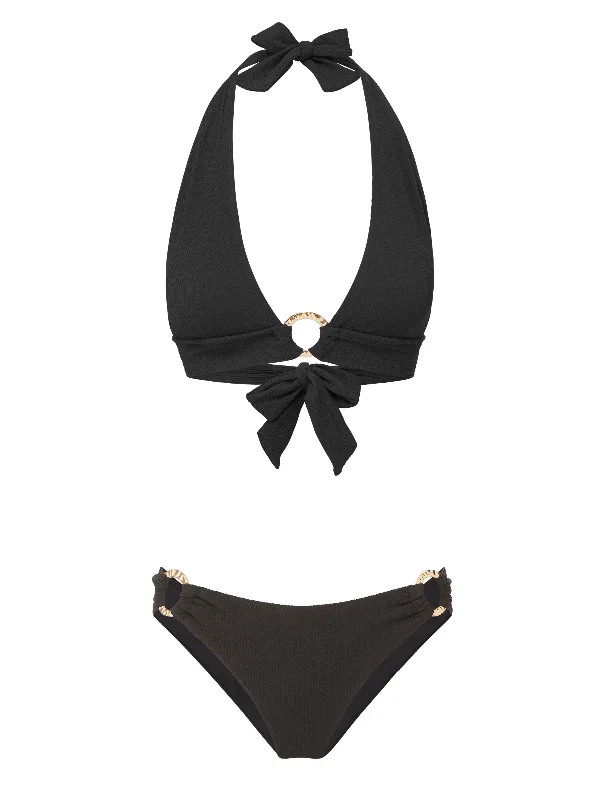 Erin Top + Ring Trim Bottom in Black Texture