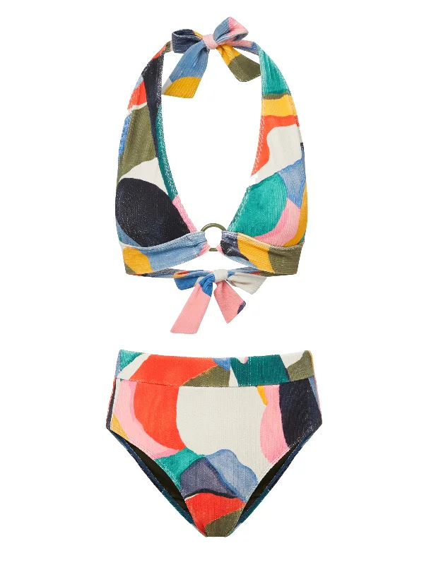 Erin Top + Hi Waist Hi Leg Bottom in Carta Colorblock